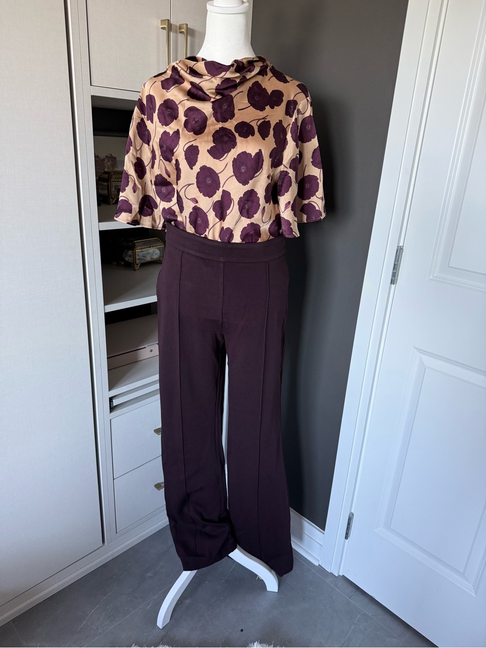 Ann Taylor Wide-Leg High-Rise Pants in Plum